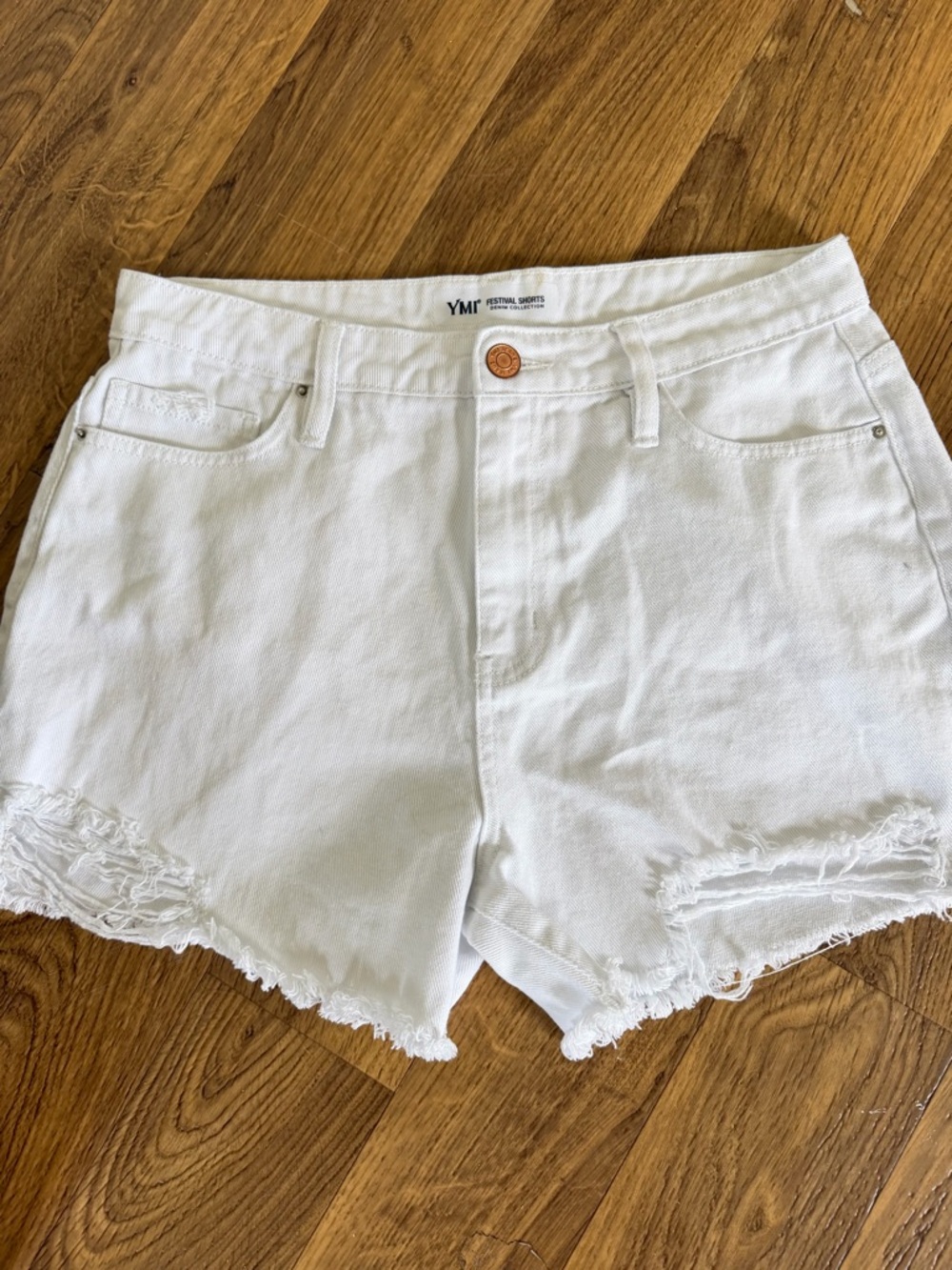 YMI White Distressed Denim Festival Shorts Size 11 Raw Hem Cutoff